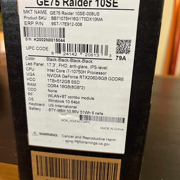 MSI GE75 Raider 10SE - Brand New, in Original Packaging - Picture 3 of 3